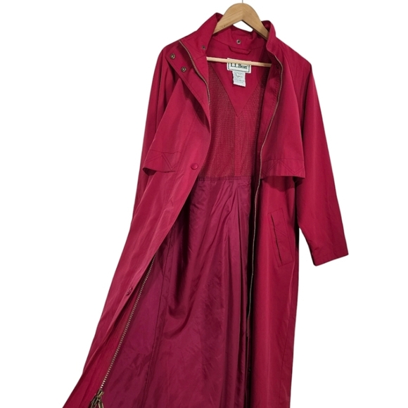 VTG L.L. Bean Long Trench Coat Sz Medium Burgundy Outdoor 80s 90s Nylon Jacket - Picture 5 of 14